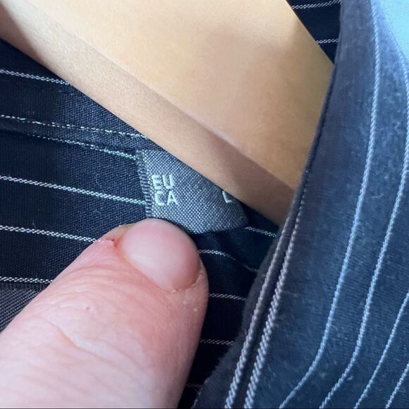 🎇MEXX BlackSemi Slim Fit Pin Strip Dress Shirt Size Large - Picture 5 of 8